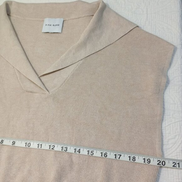 Pink Rose Sweater Vest Beige Knit Sleeveless With Collar Womens L - Picture 9 of 9